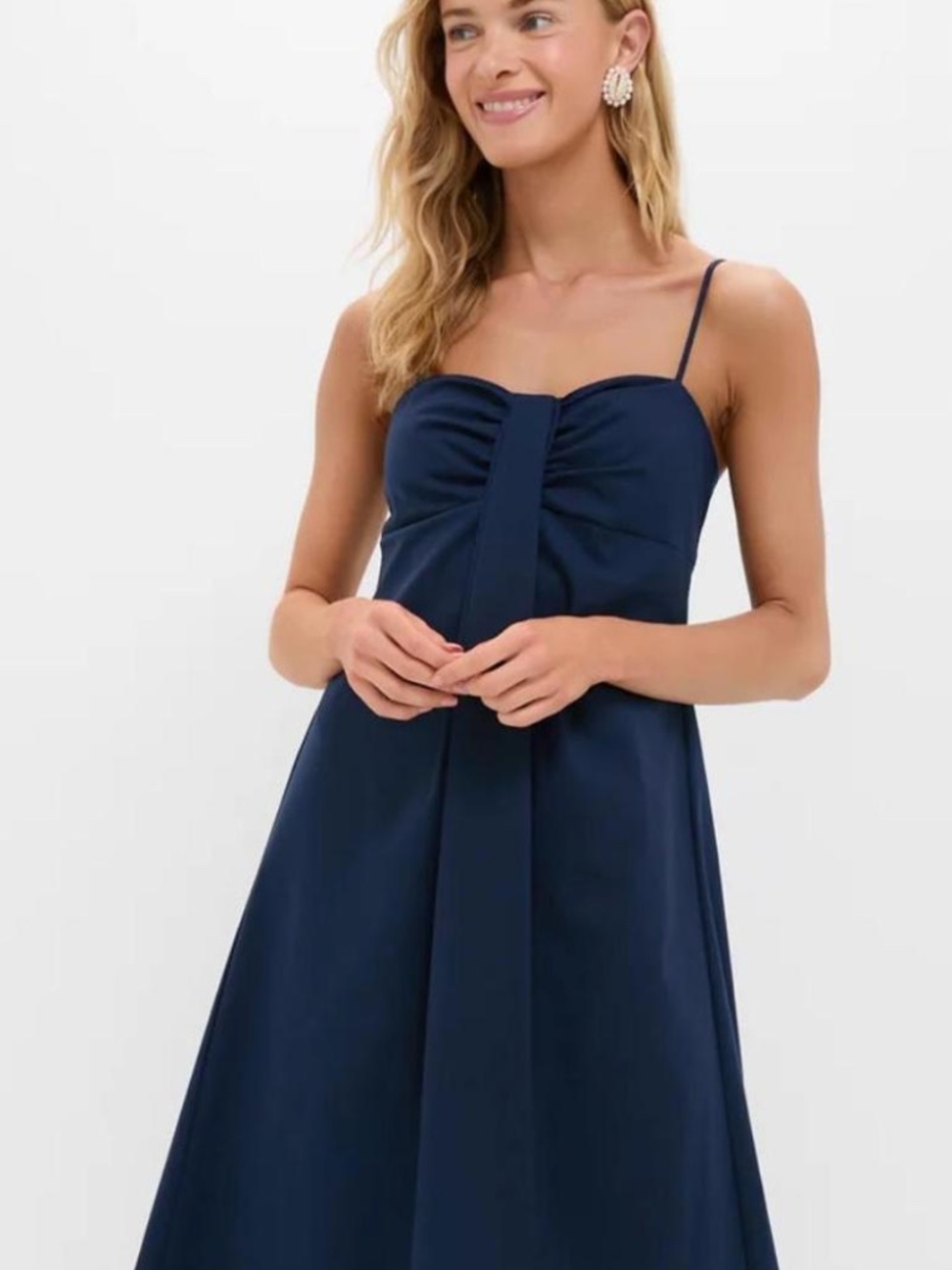 Tuckernuck HH Navy Linen Front Pleated Zoe Dress